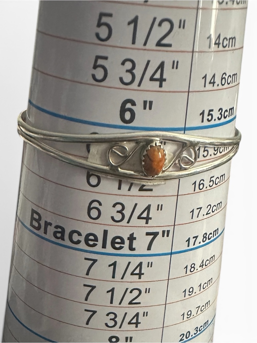 Sterling Silver Orange Spiny Cuff Bracelet-Navajo SS by Judy Lincoln